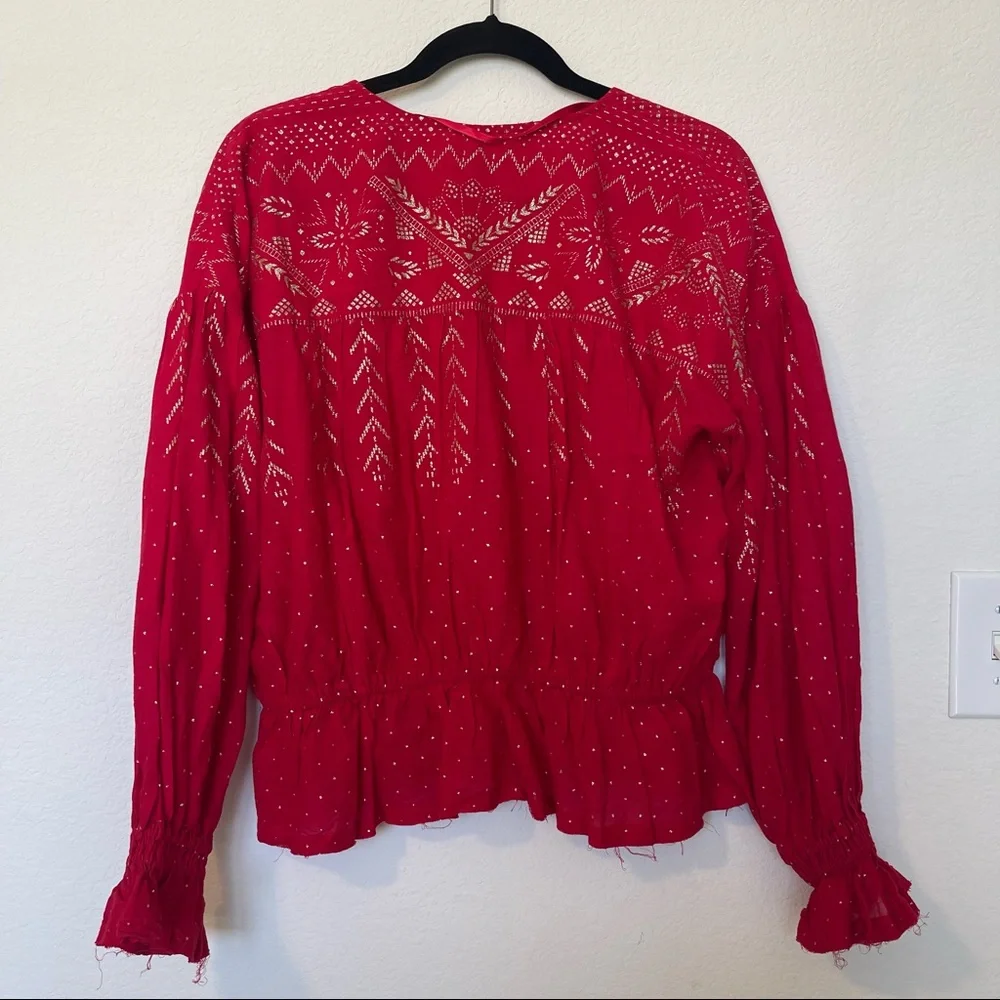 Free People Counting Stars Peasant Blouse Red